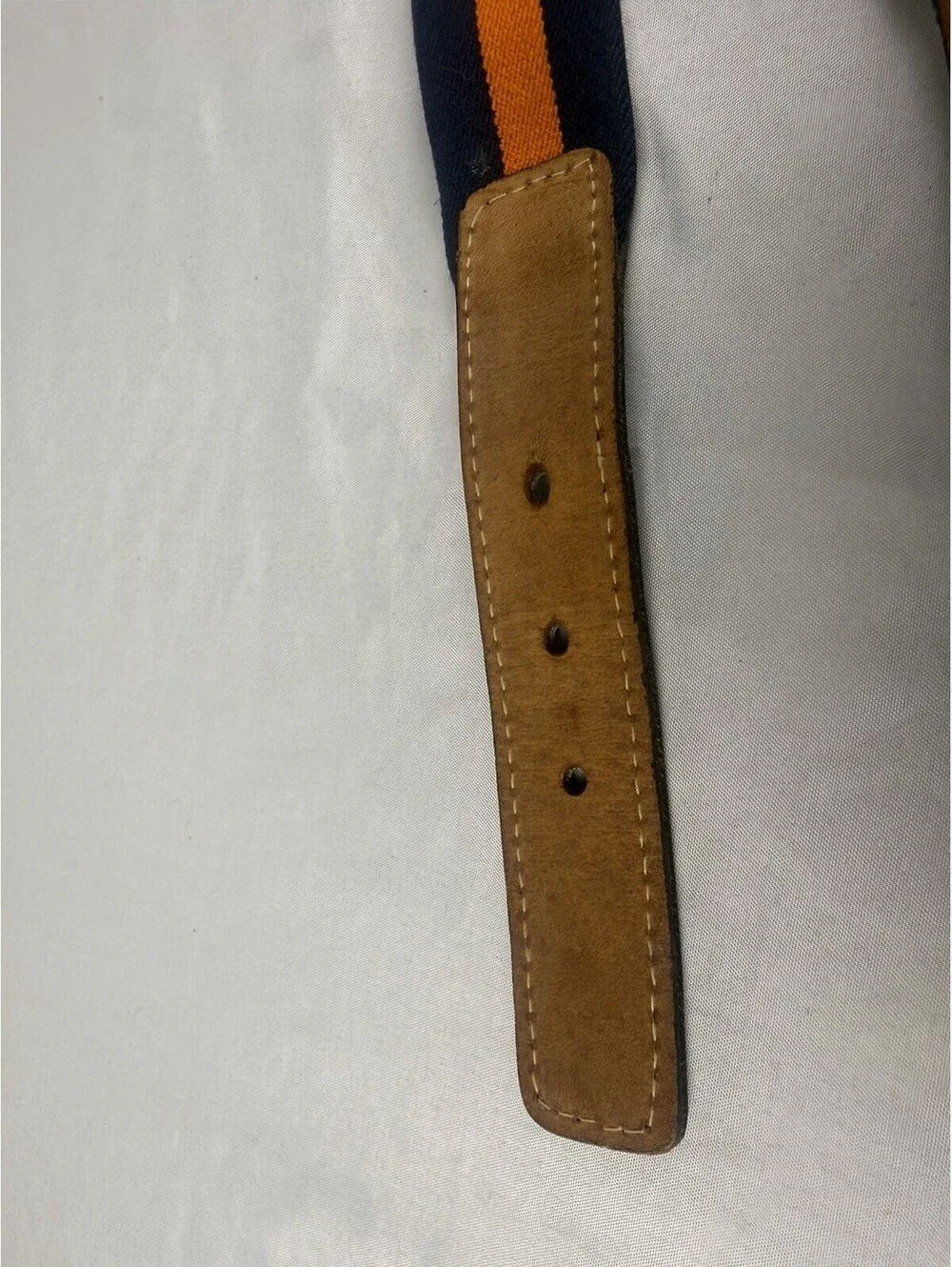 Vintage Lacoste Belt Mens 34 Navy Orange Stripe Webbing Leather Crocodile Preppy